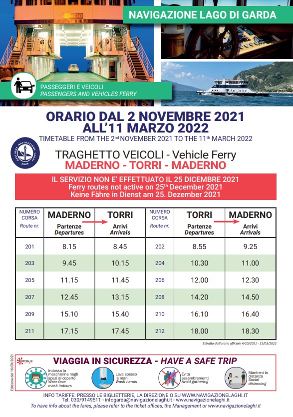 Traghetto Maderno-Torri Dal 02.11.21 al 31.03.22